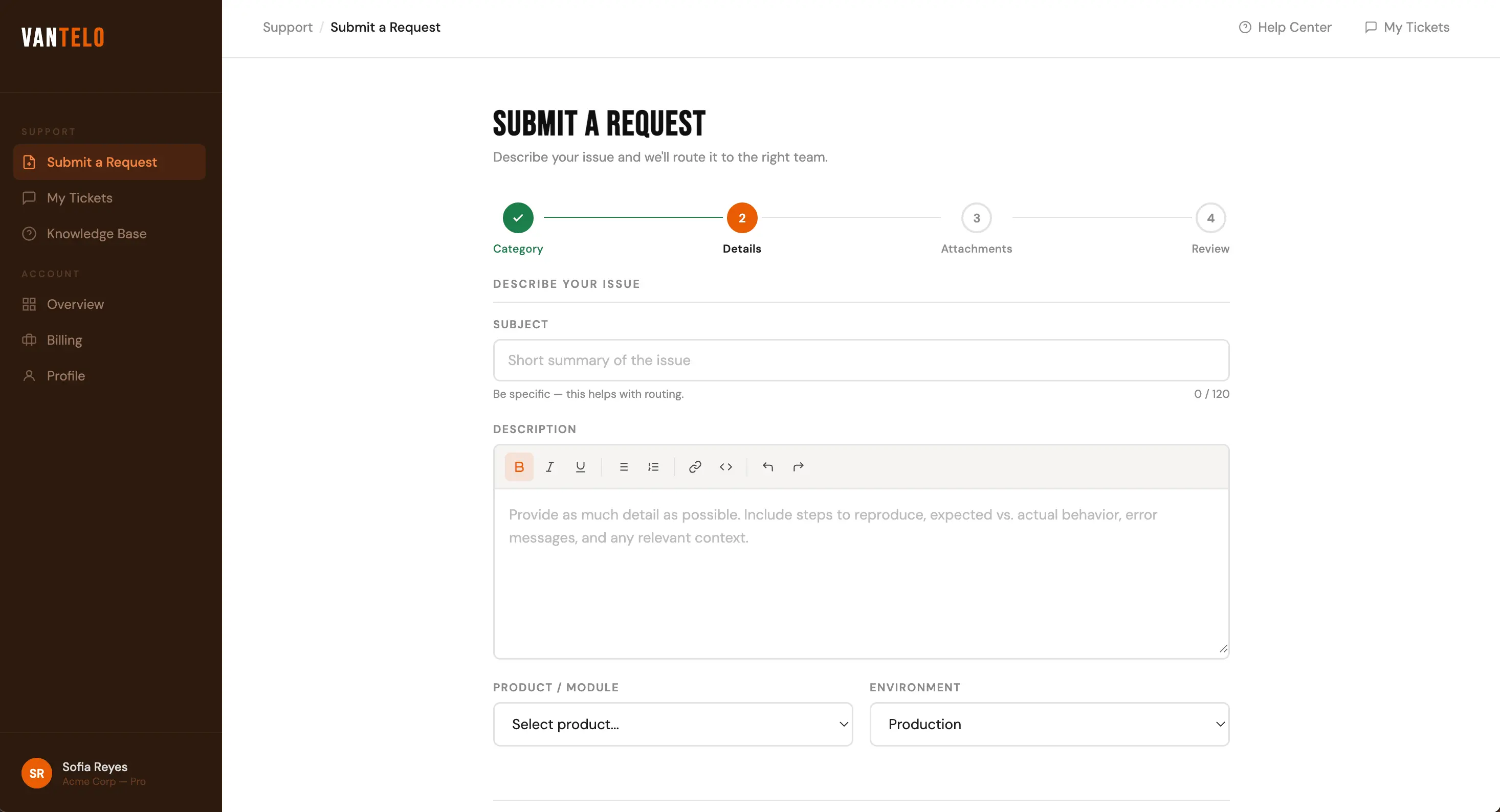 Customer portal screenshot 2