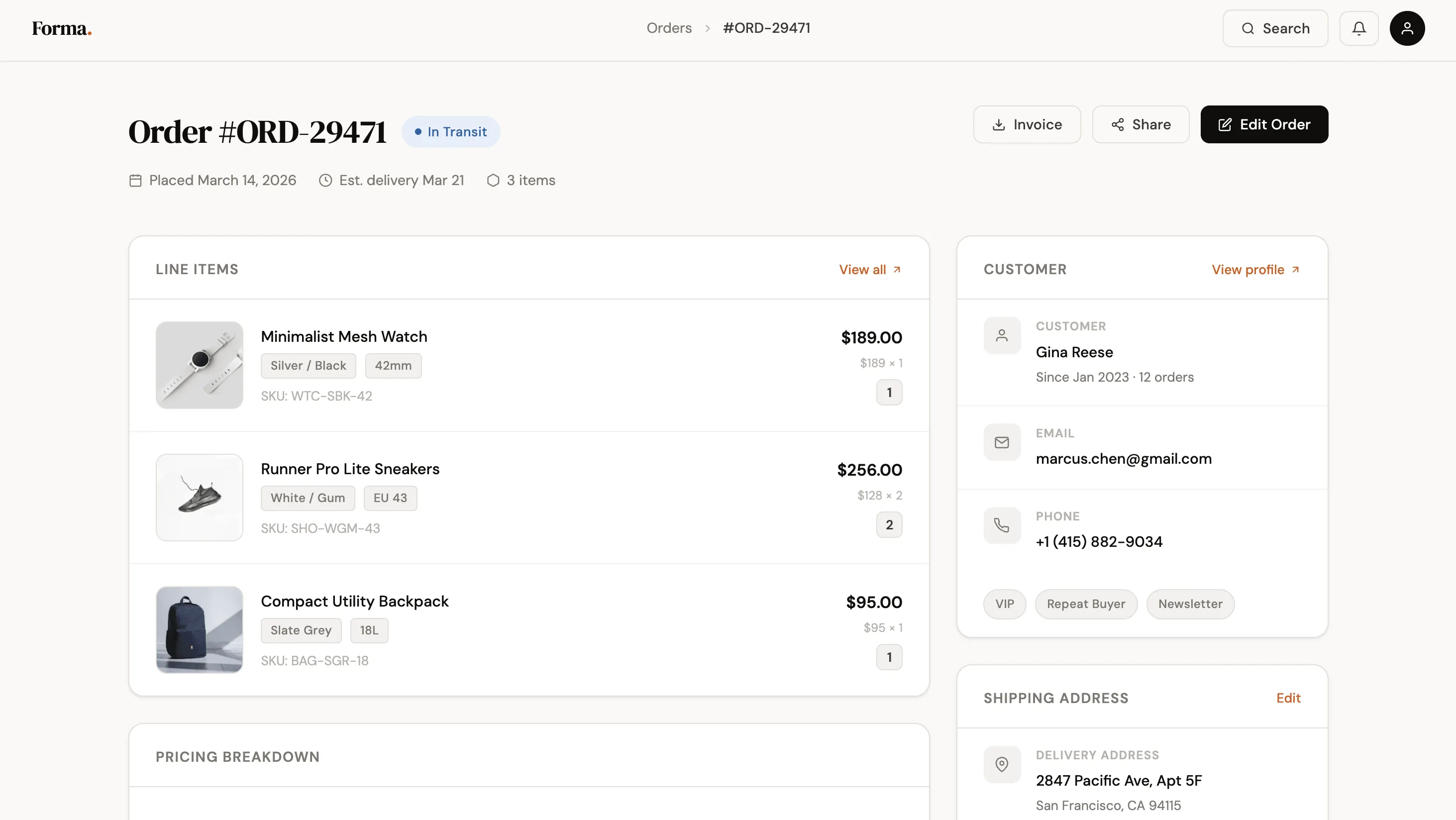 Order management screenshot 2